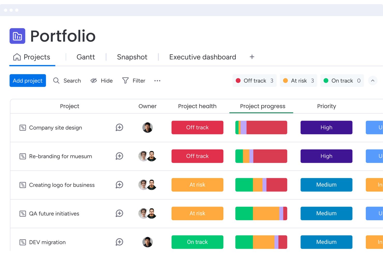 monday.com screenshot - 10 beste alternatieven voor Microsoft Project in 2026