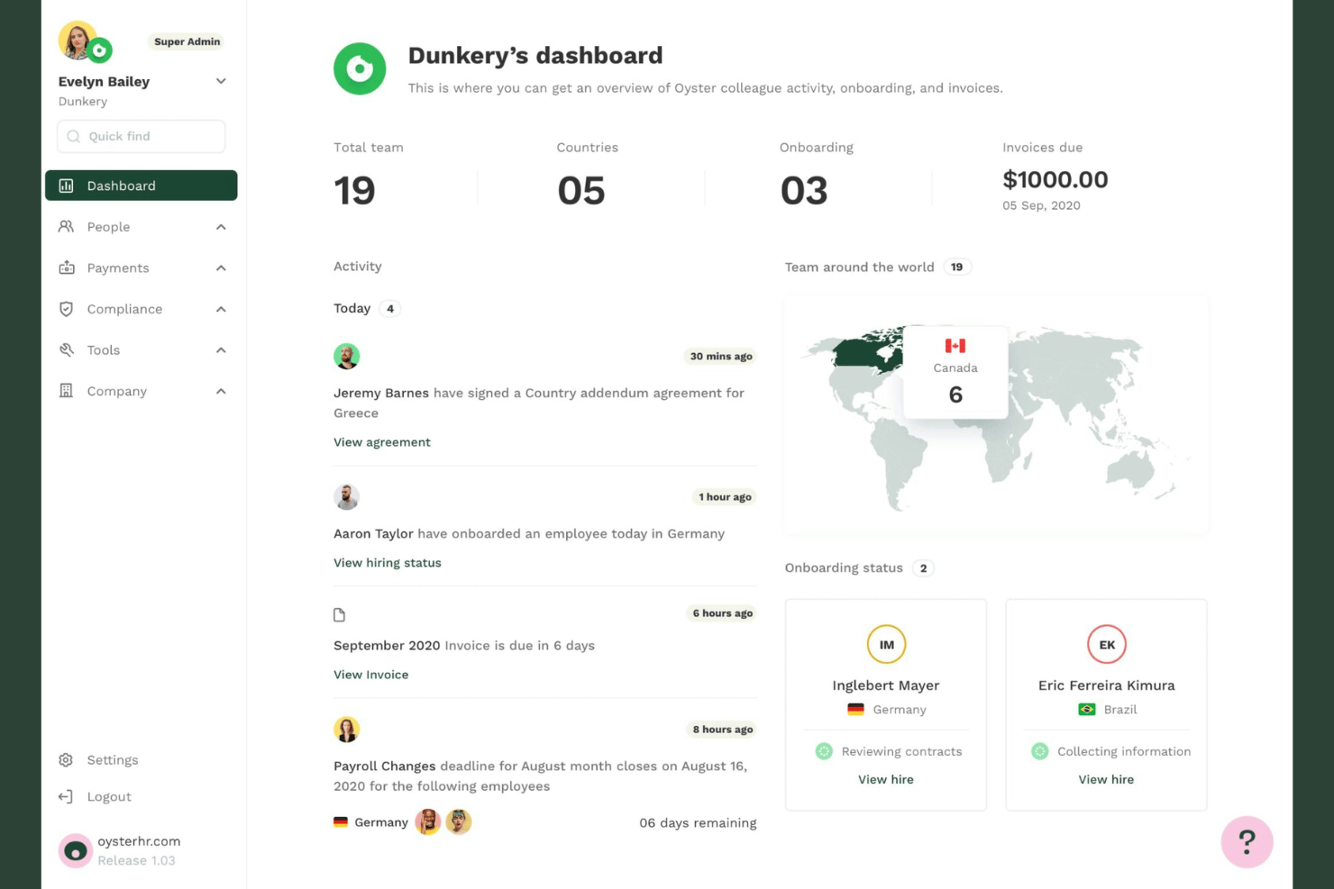 Oyster screenshot - 10 Best Employer of Record Canada in 2026