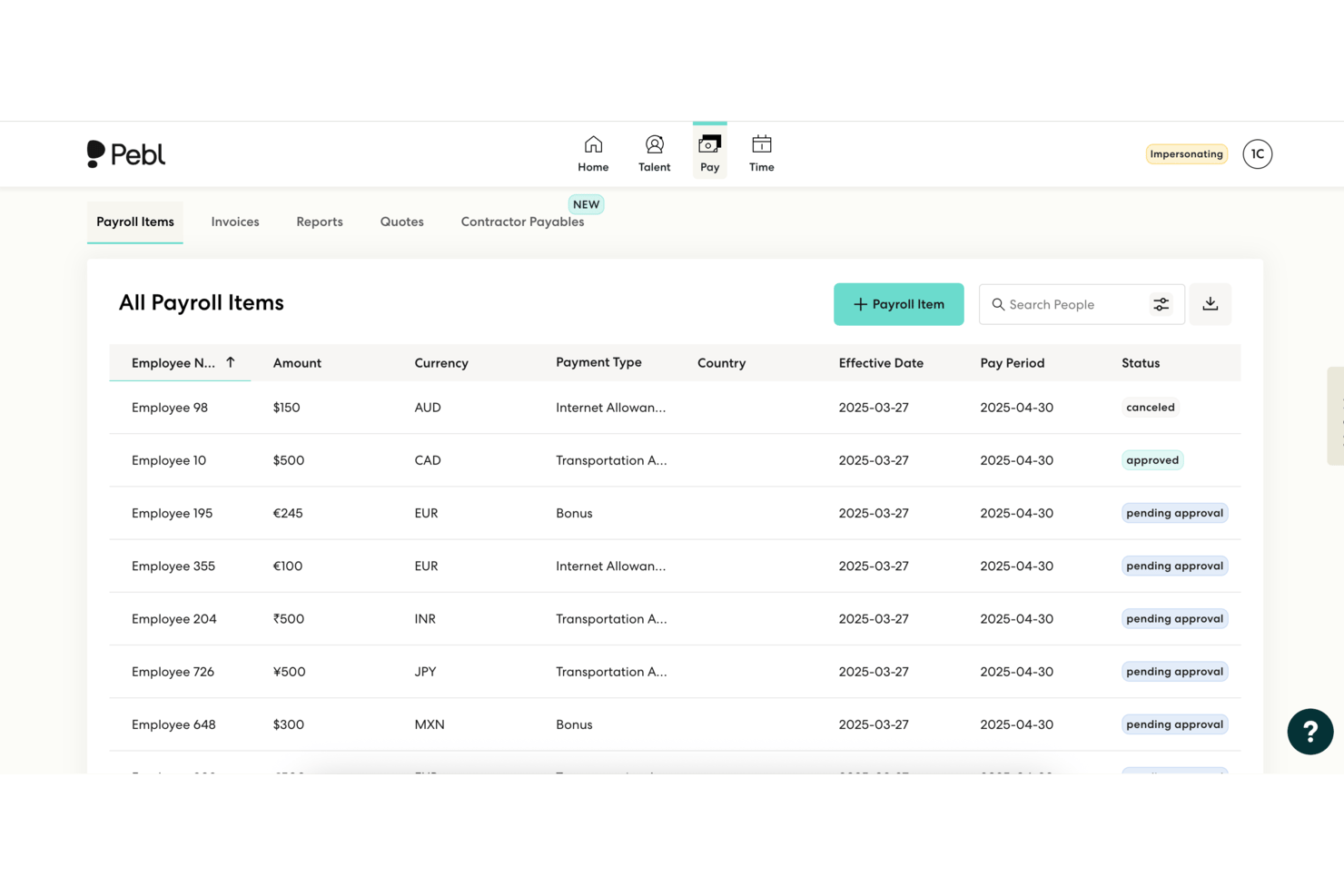 Pebl screenshot - 10 Best Employer of Record Canada in 2026