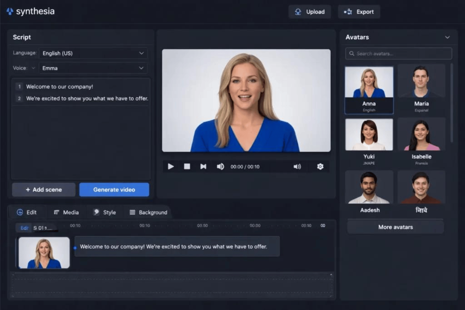 Synthesia screenshot - 10 Best Free AI Video Generator for Marketers in 2026