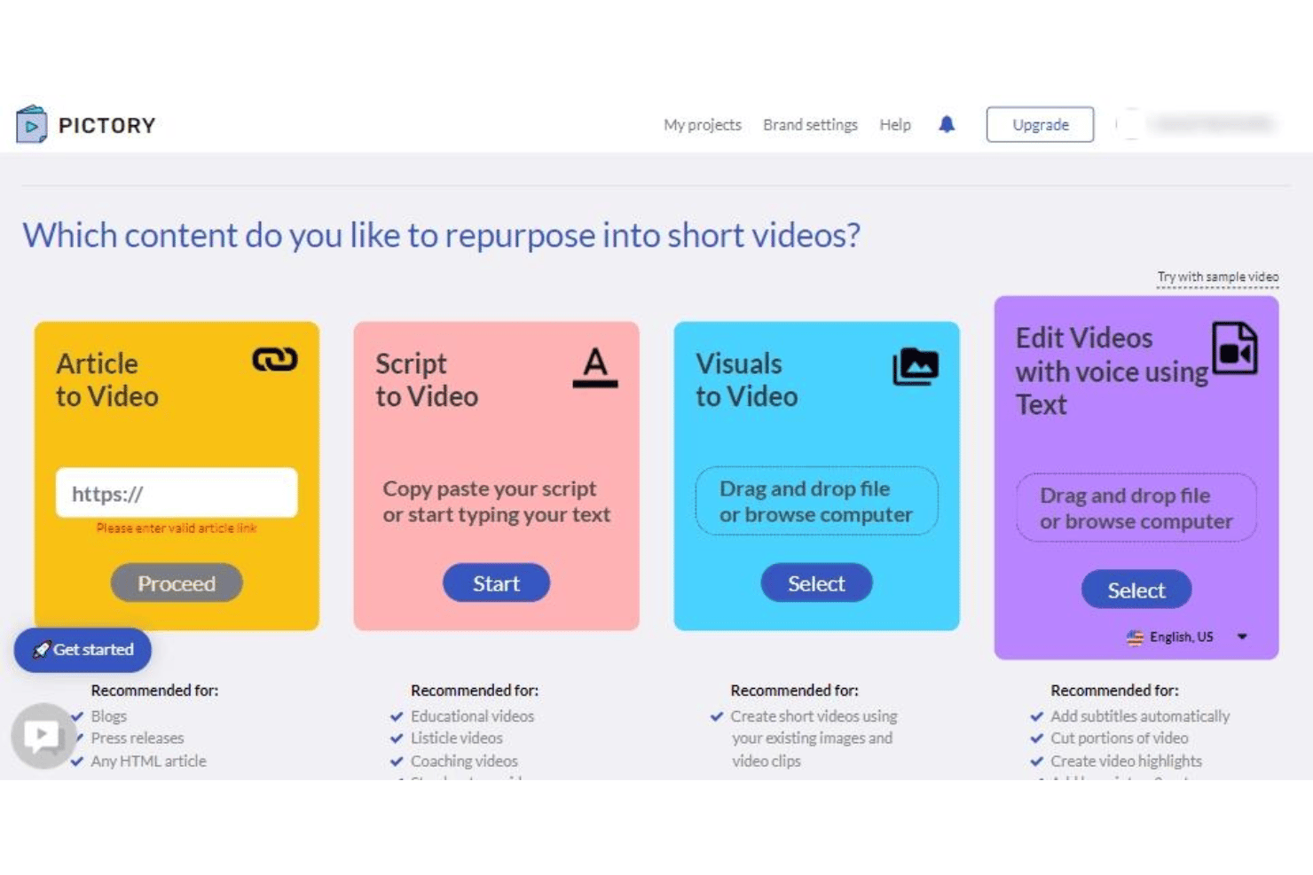 Pictory screenshot - 10 Best Free AI Video Generator for Marketers in 2026
