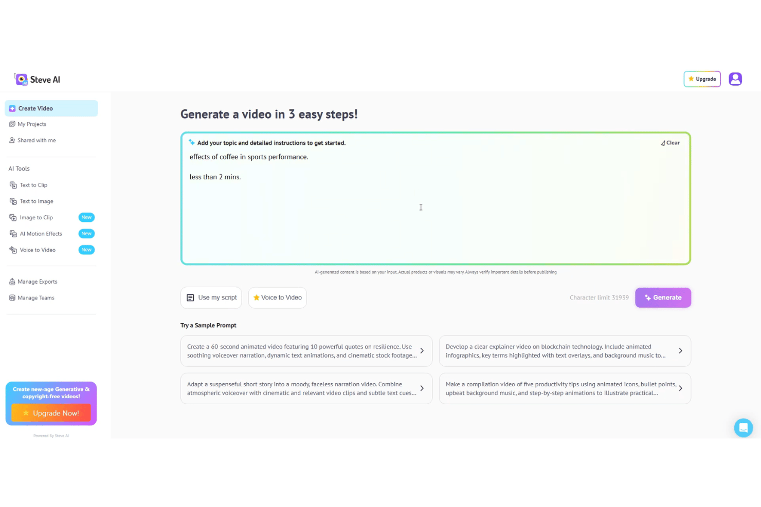 Steve AI screenshot - 10 Best Free AI Video Generator for Marketers in 2026