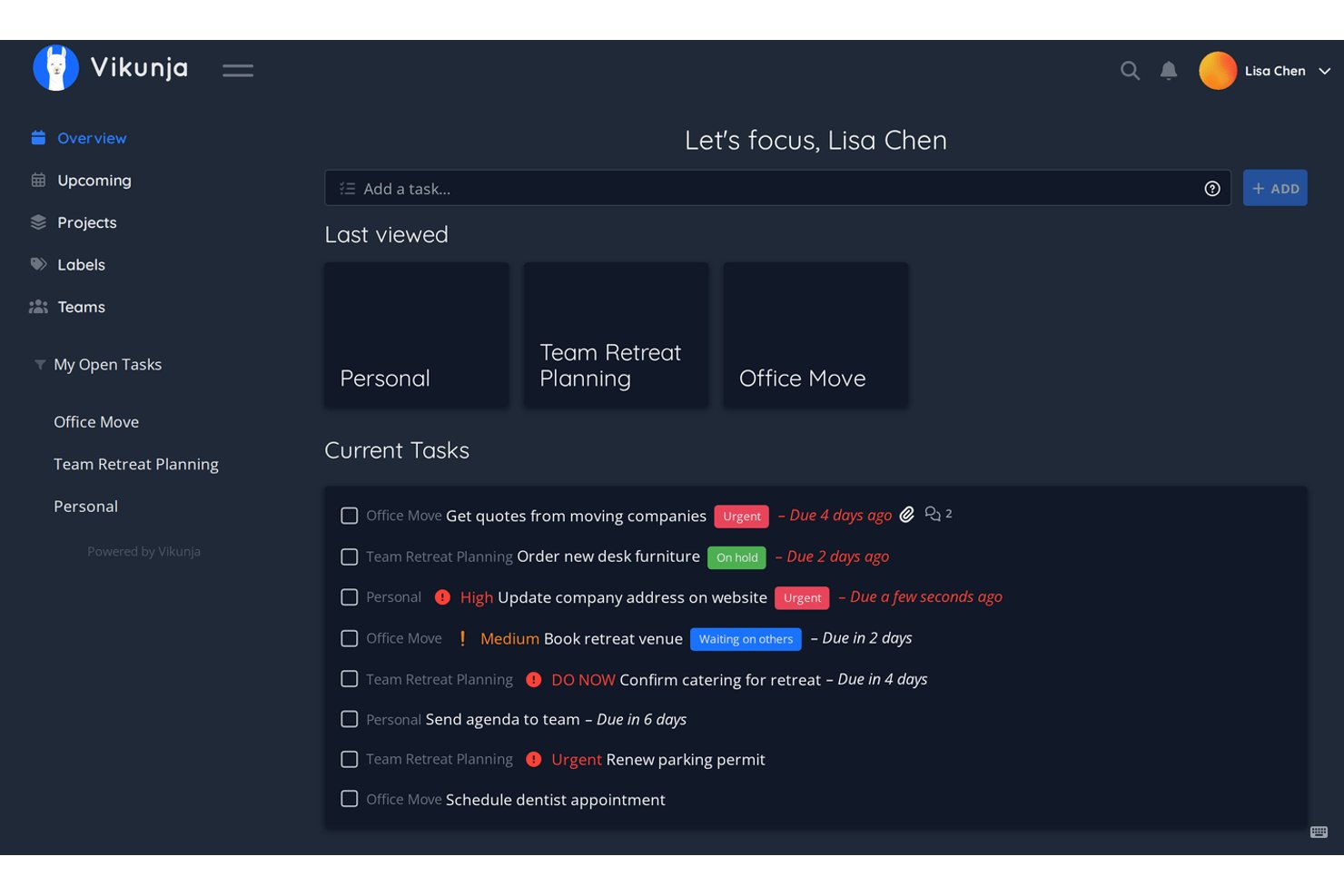 Vikunja screenshot - 10 Best Open Source Healthcare Project Management Software in 2026