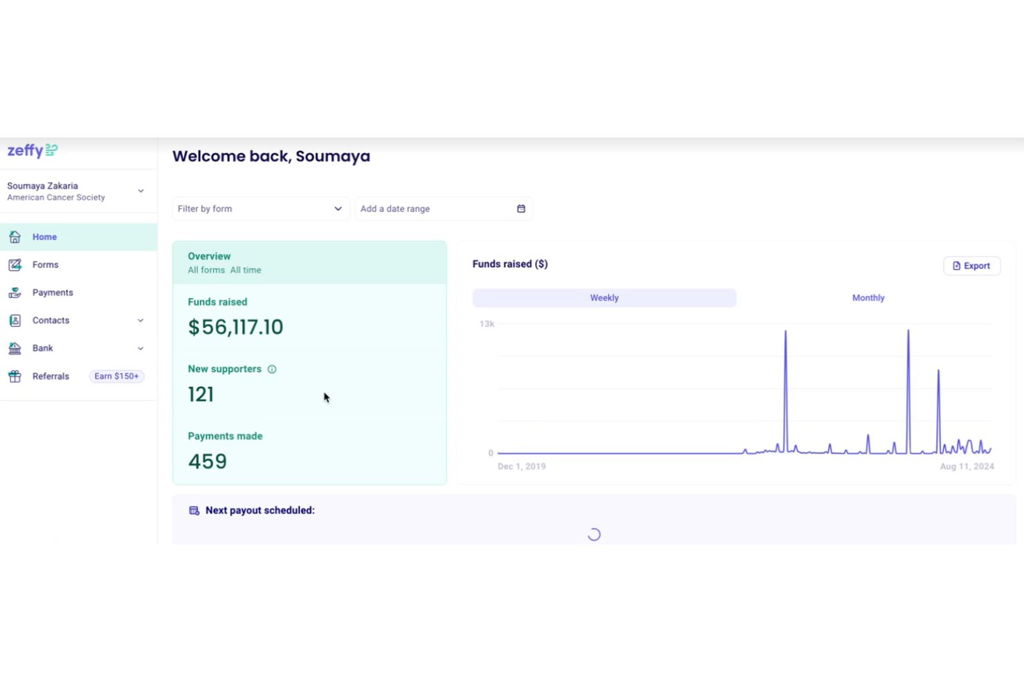 Zeffy screenshot - Die 10 besten kostenlosen Fundraising-Plattformen 2026