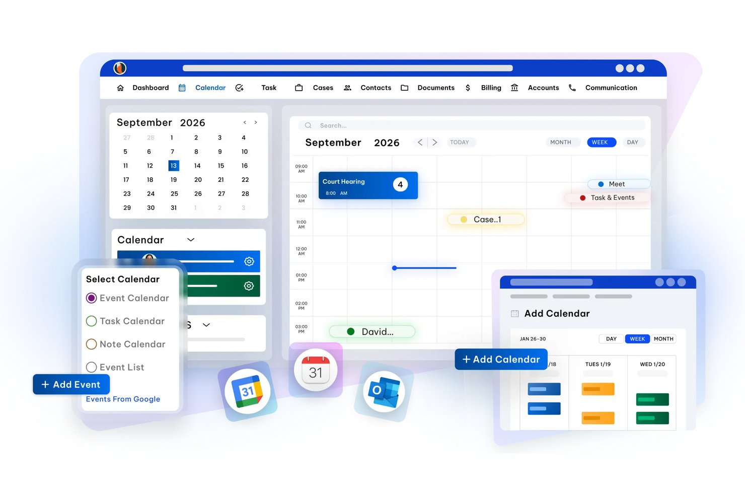CaseFox screenshot - Die 10 besten kostenlosen juristischen Kalender-Softwares 2026