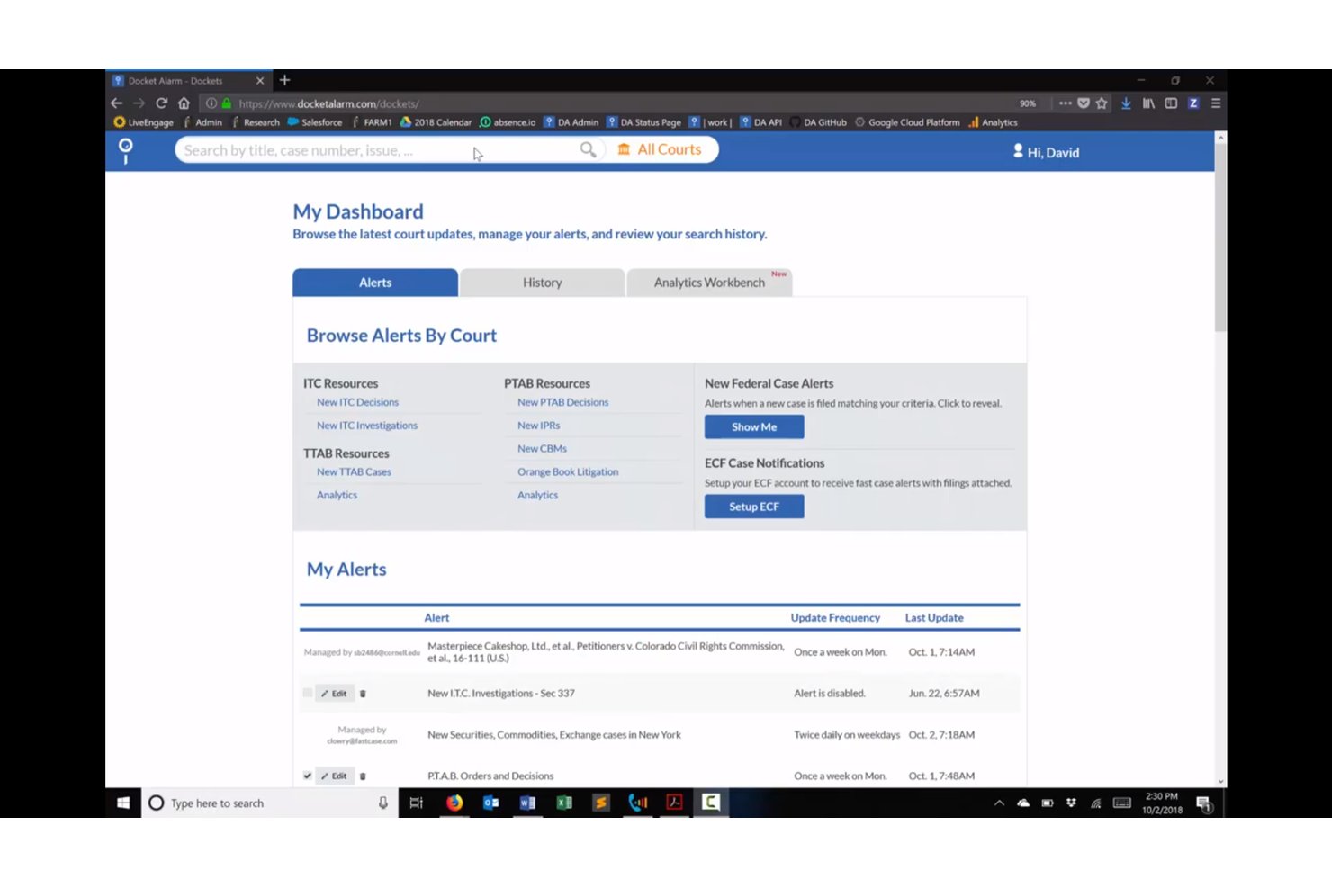 Docket Alarm screenshot - Die 10 besten kostenlosen juristischen Kalender-Softwares 2026