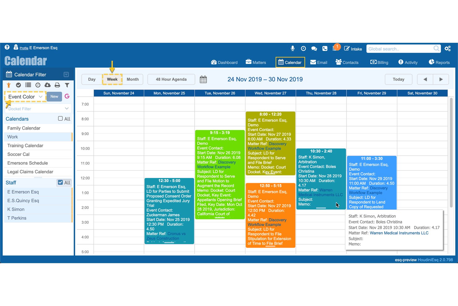 HoudiniESQ screenshot - Die 10 besten kostenlosen juristischen Kalender-Softwares 2026