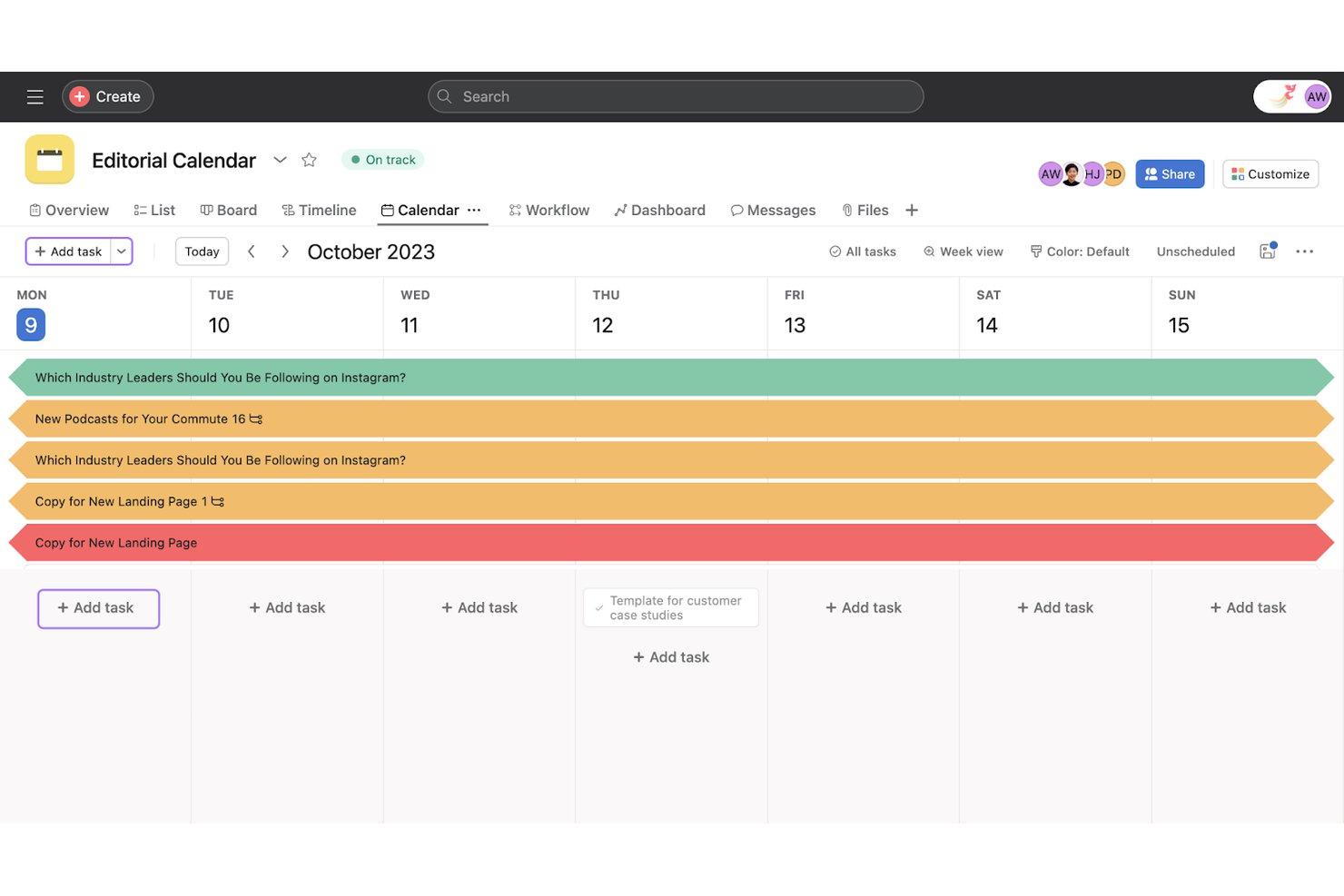 Asana screenshot - Die 10 besten kostenlosen juristischen Kalender-Softwares 2026
