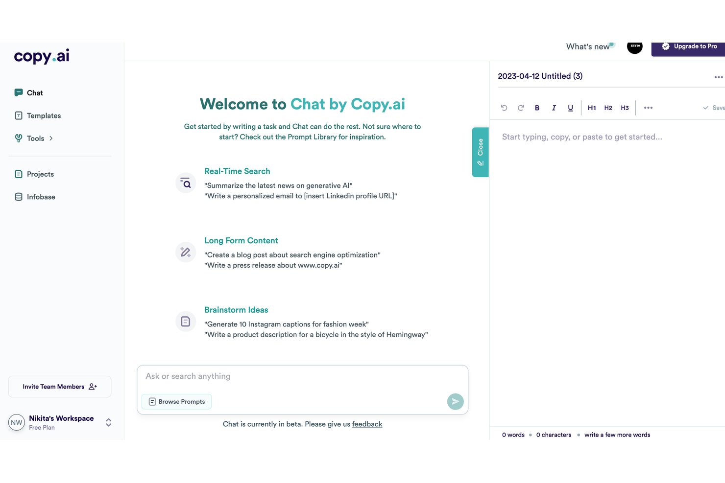 Copy.ai screenshot - 10 meilleurs assistants rédactionnels IA en 2026