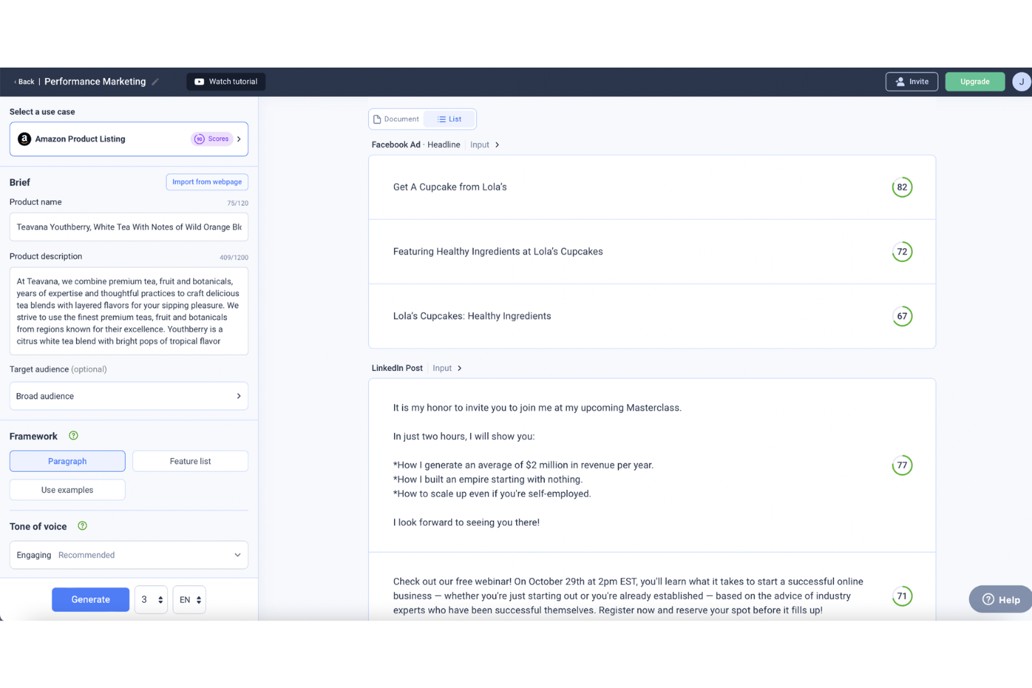Anyword screenshot - 10 meilleurs assistants rédactionnels IA en 2026