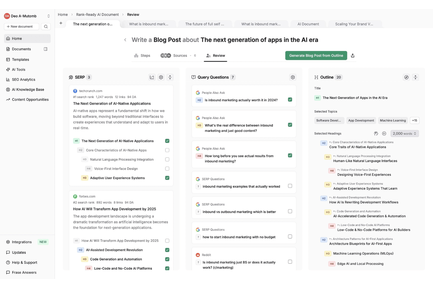 Frase screenshot - 10 meilleurs assistants rédactionnels IA en 2026