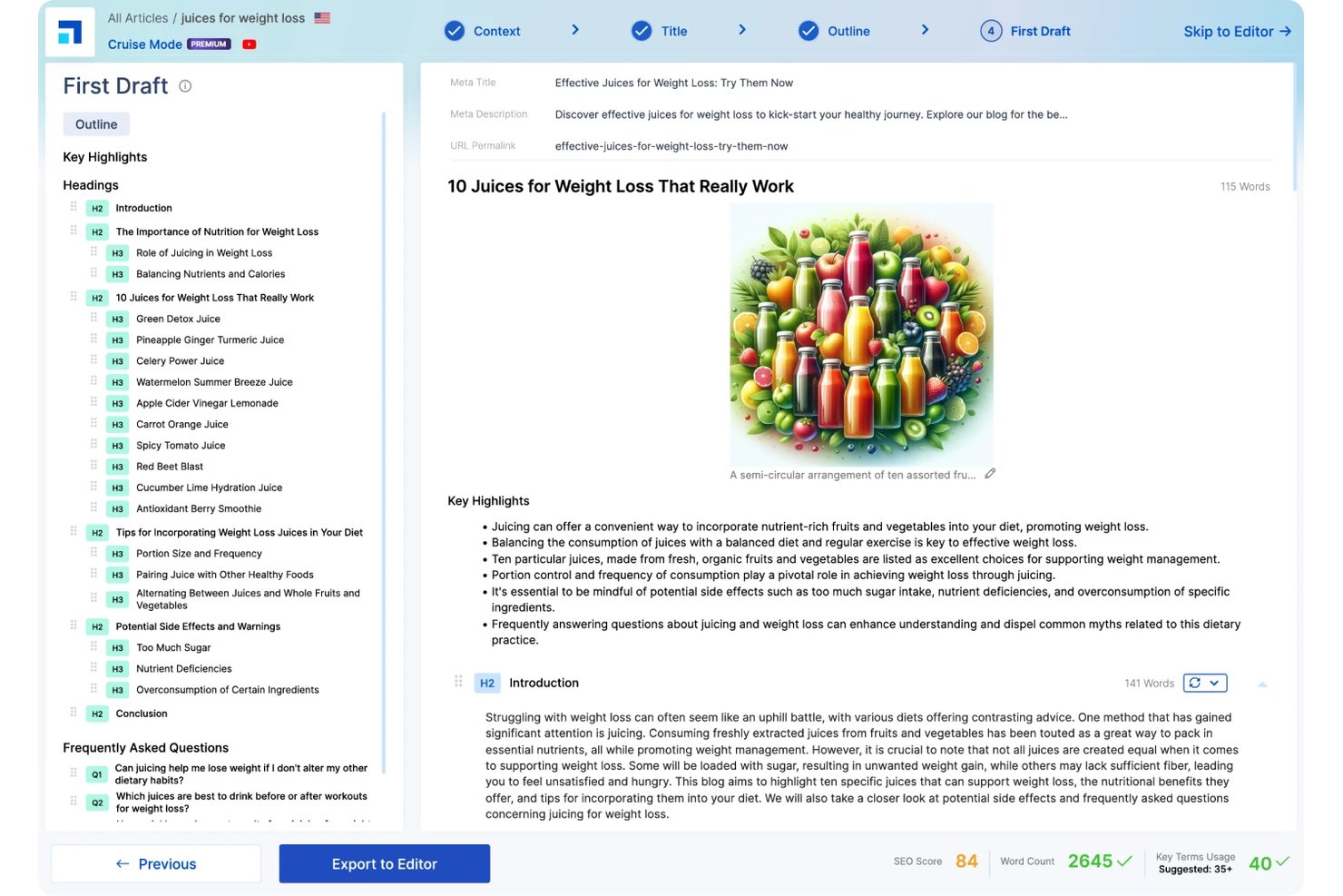 Scalenut screenshot - 10 meilleurs assistants rédactionnels IA en 2026