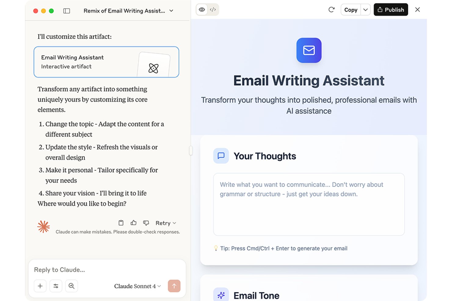 Claude screenshot - 10 meilleurs assistants rédactionnels IA en 2026