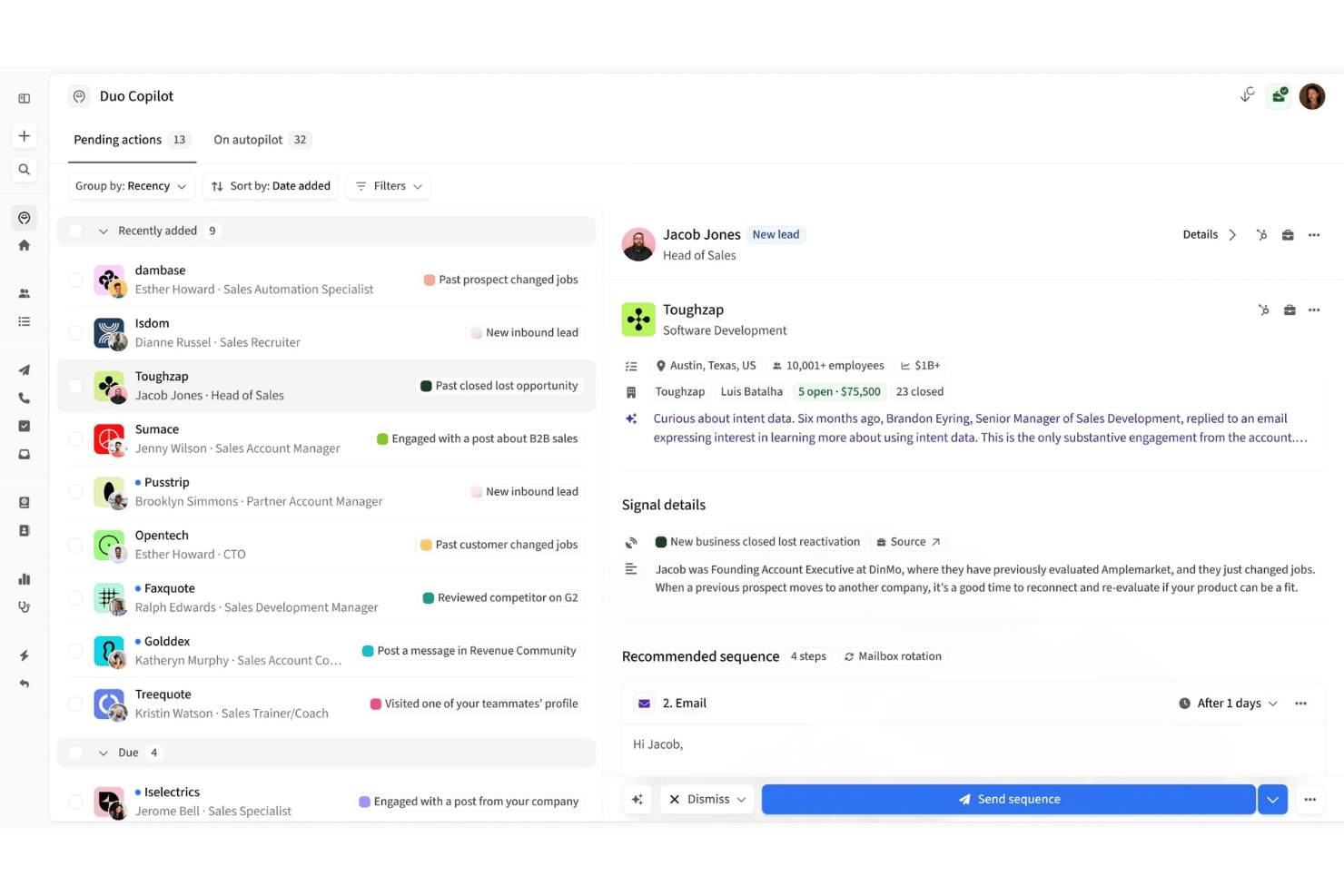 Amplemarket Duo Copilot screenshot - Los 10 mejores agentes de ventas con IA en 2026