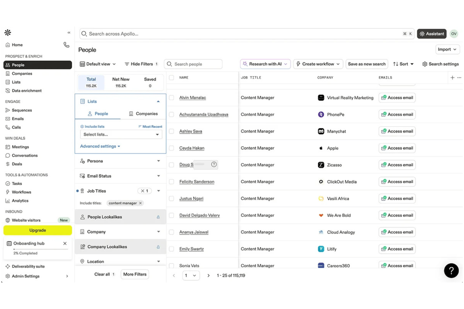 Apollo.io screenshot - Los 10 mejores agentes de ventas con IA en 2026