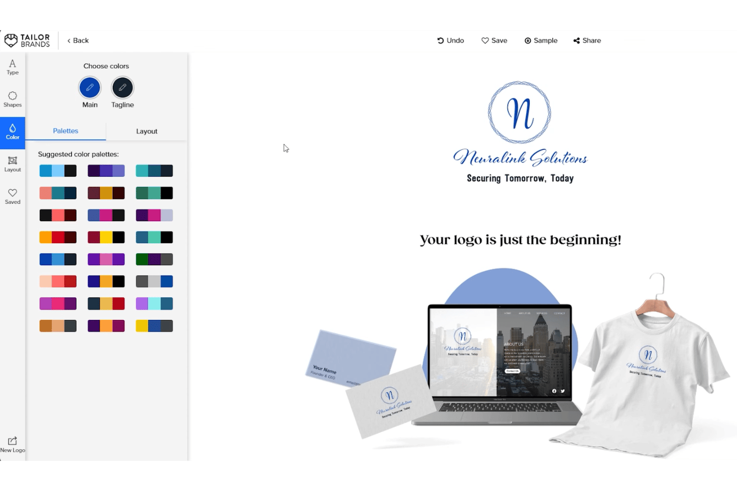 Tailor Brands screenshot - 10 mejores generadores de logotipos con IA en 2026