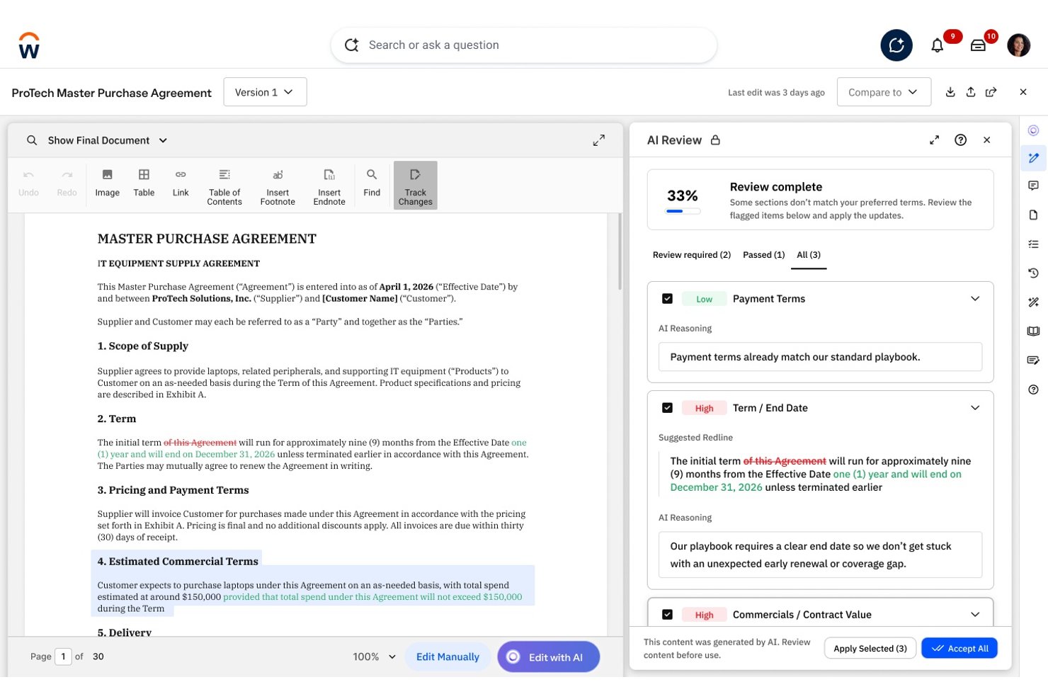 Workday Contract Management screenshot - 10 Mejores Software de Gestión de Contratos con IA en 2026