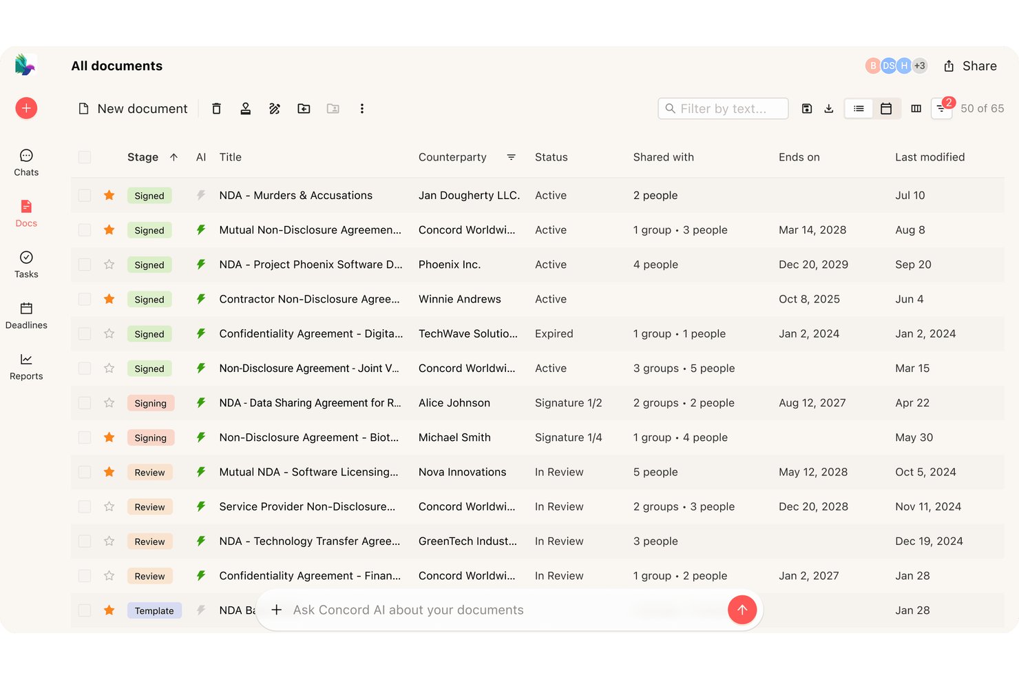 Concord screenshot - 10 Mejores Software de Gestión de Contratos con IA en 2026