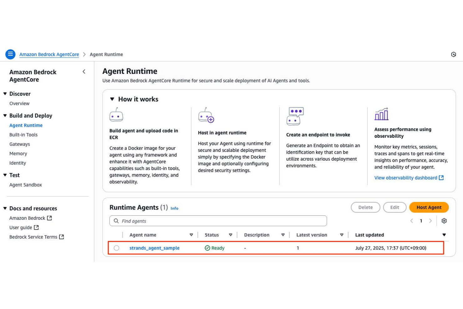 Amazon Bedrock AgentCore screenshot - I 10 migliori costruttori di agenti AI nel 2026