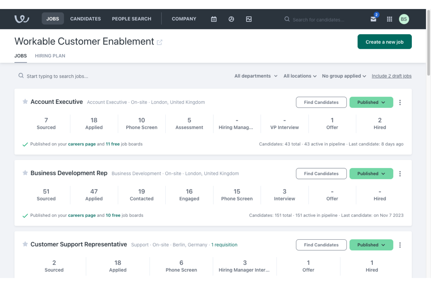 Workable screenshot - 10 meilleures alternatives à Teamtailor en 2026
