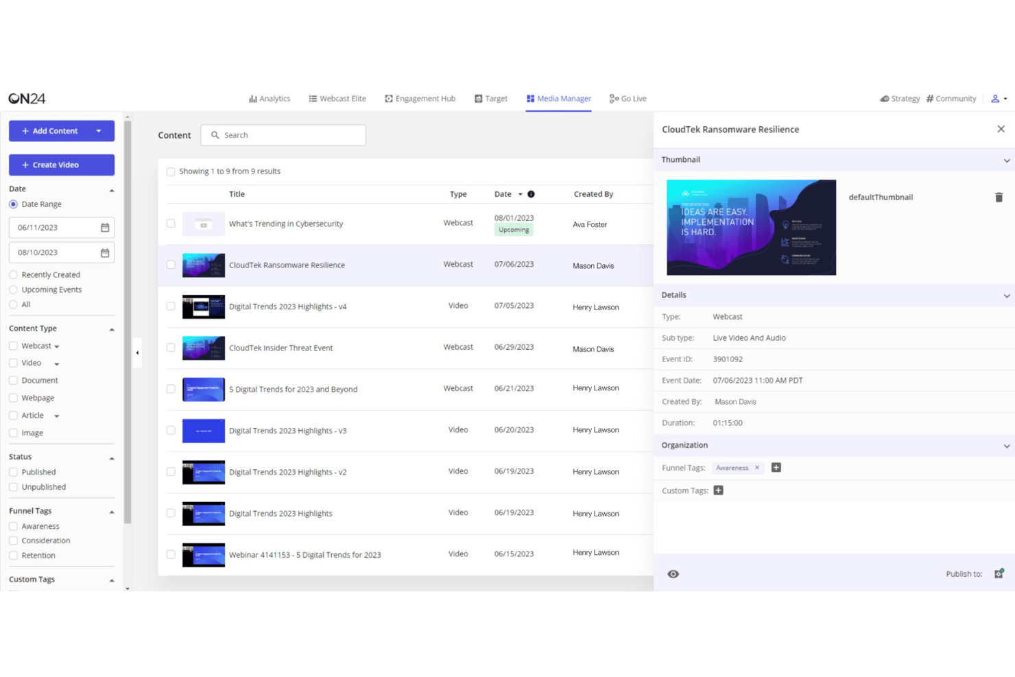 ON24 screenshot - 10 migliori alternative ad Adobe Connect nel 2026