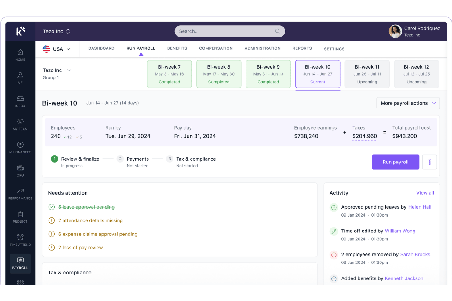 Keka HR screenshot - 10 Best Payroll Software for Manufacturing in 2026