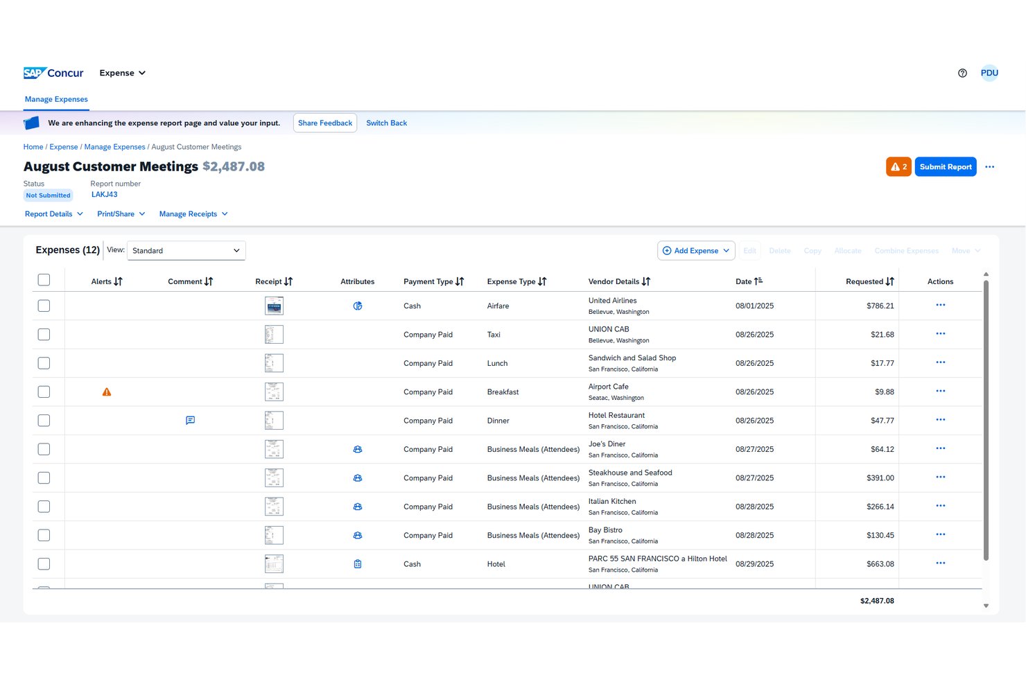 SAP Concur screenshot - Le 10 Migliori Alternative a Spendesk nel 2026