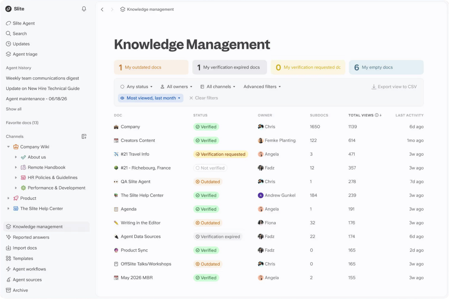 Slite screenshot - Las 10 mejores alternativas a Slab en 2026