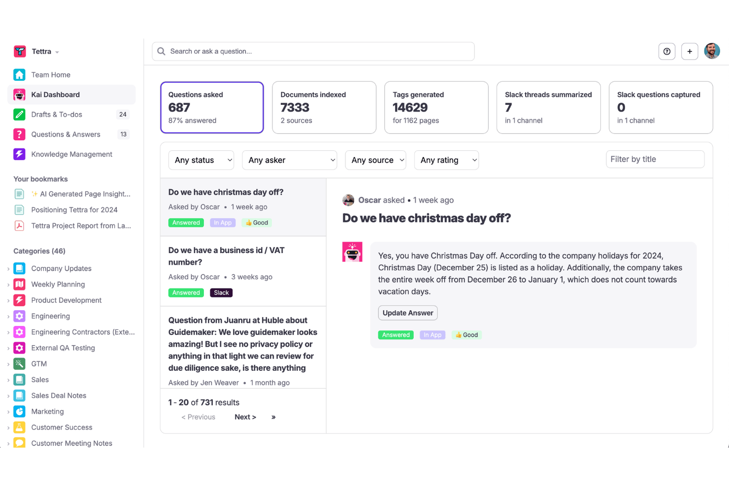Tettra screenshot - 10 Best Guru Alternatives in 2026