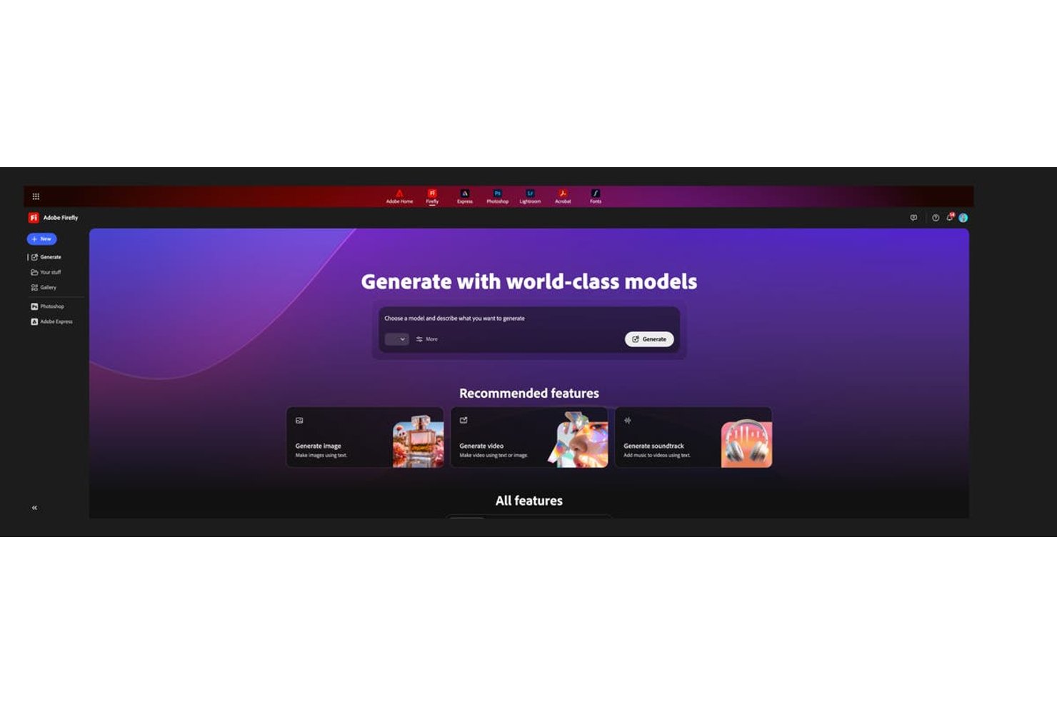 Adobe Firefly screenshot - 10 meilleurs générateurs de design par IA en 2026