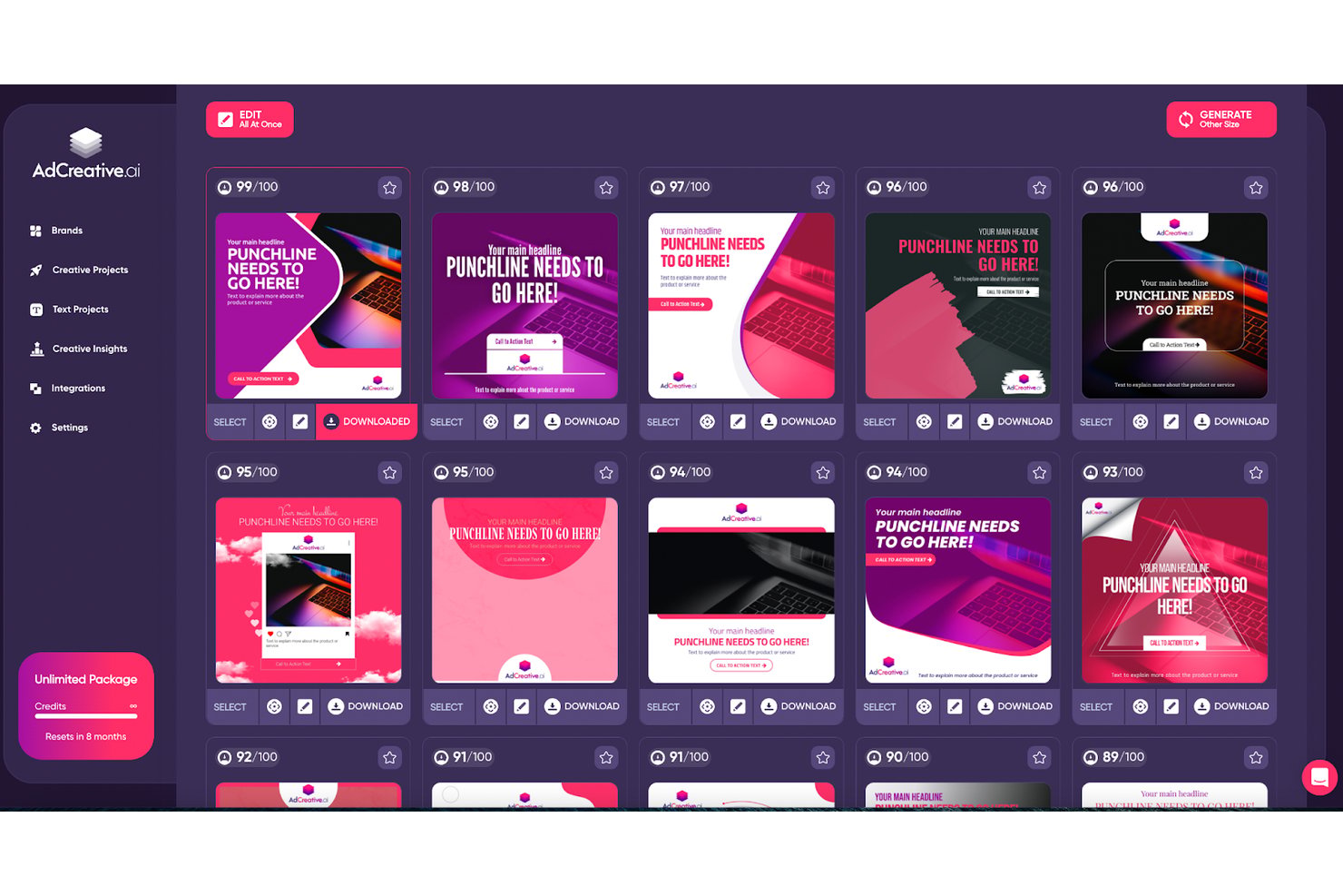 AdCreative.ai screenshot - 10 meilleurs générateurs de design par IA en 2026