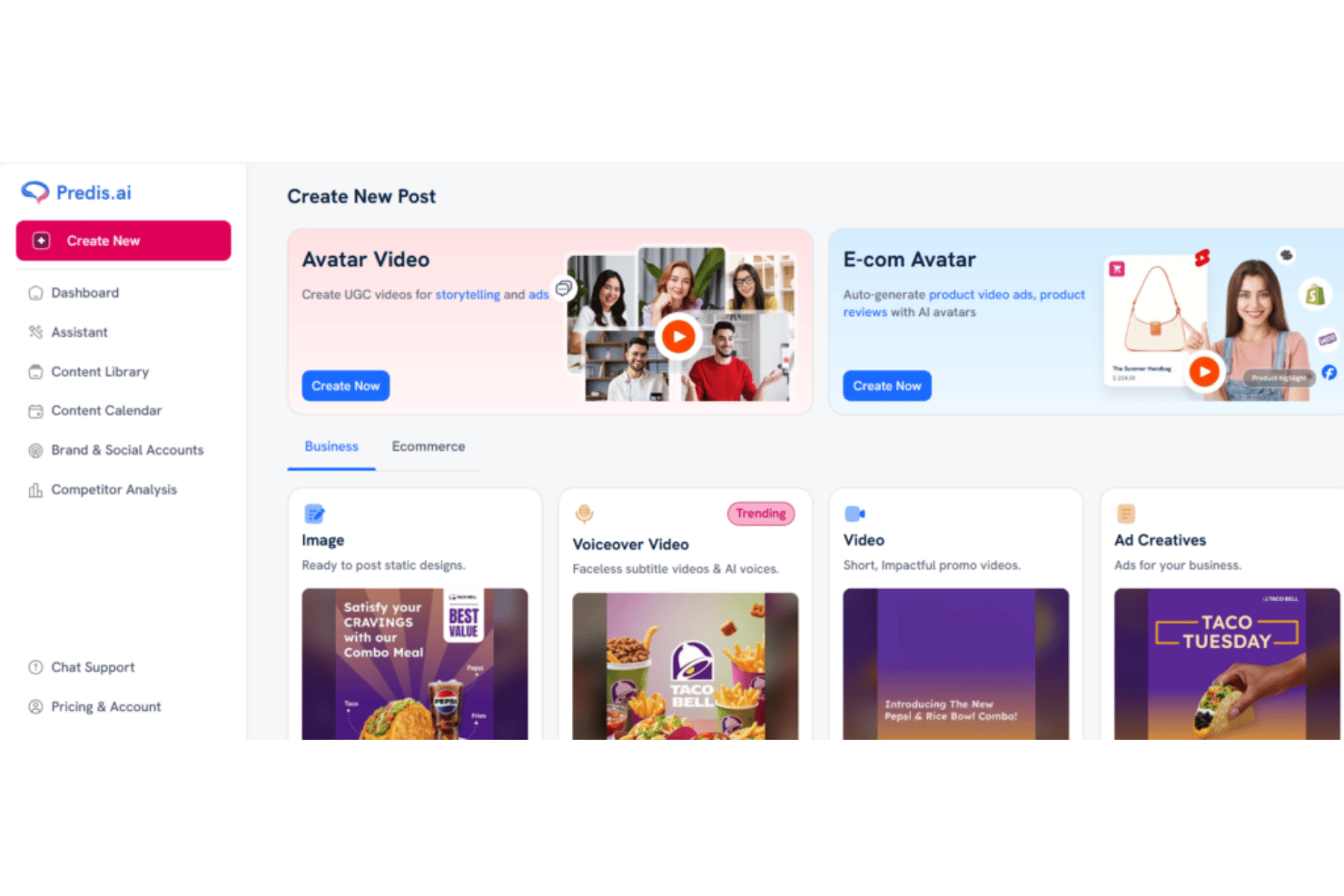 Predis.ai screenshot - 10 meilleurs générateurs de design par IA en 2026