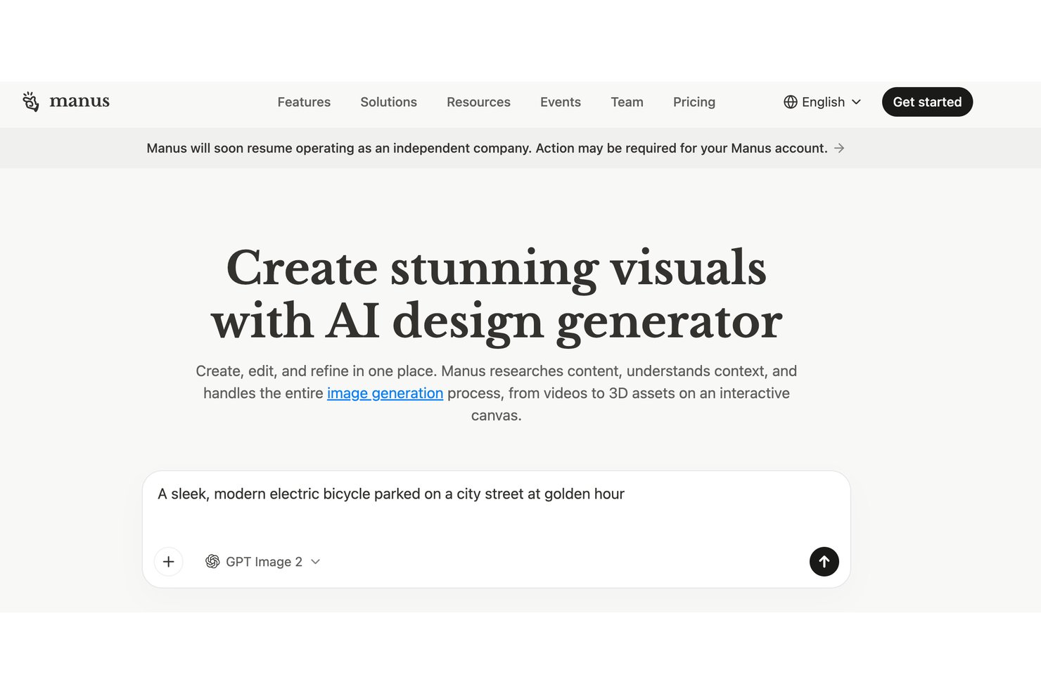 Manus screenshot - 10 meilleurs générateurs de design par IA en 2026