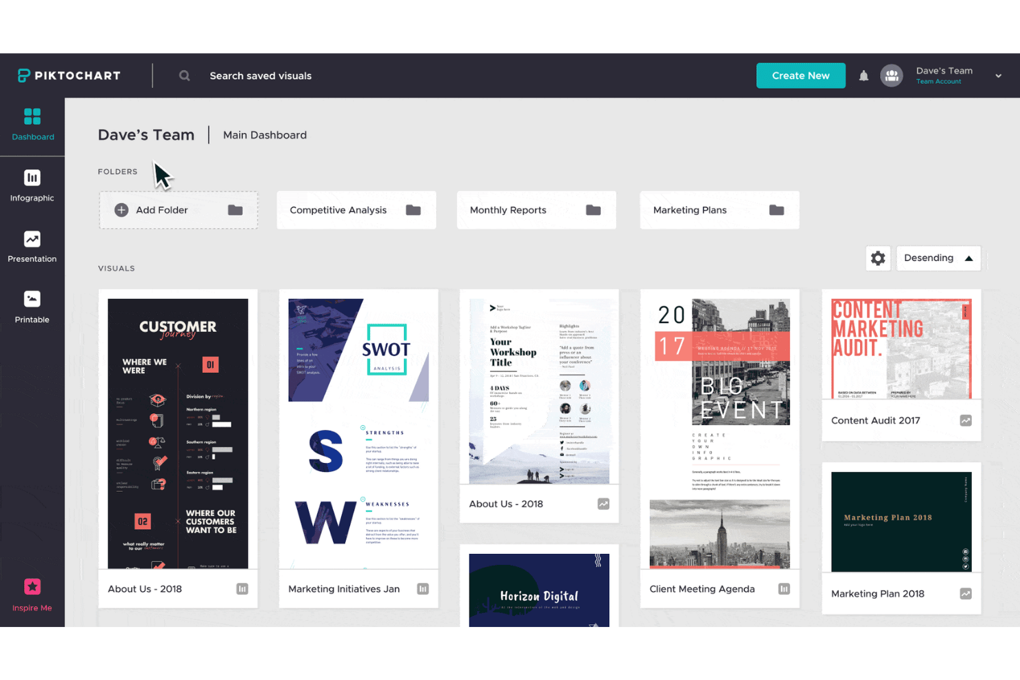 Piktochart screenshot - 10 meilleurs générateurs de design par IA en 2026