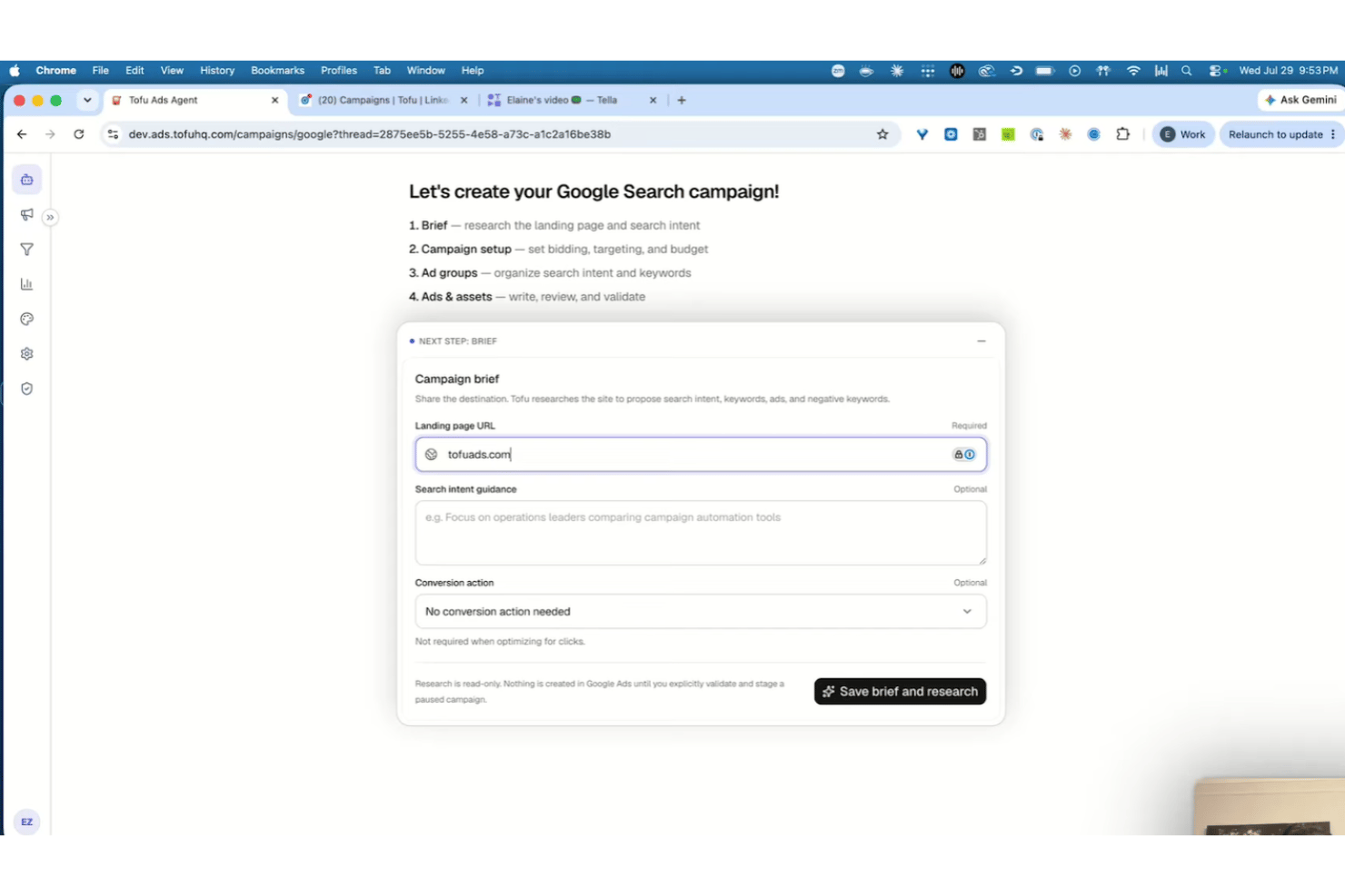 Tofu screenshot - 10 migliori agenti di marketing IA nel 2026