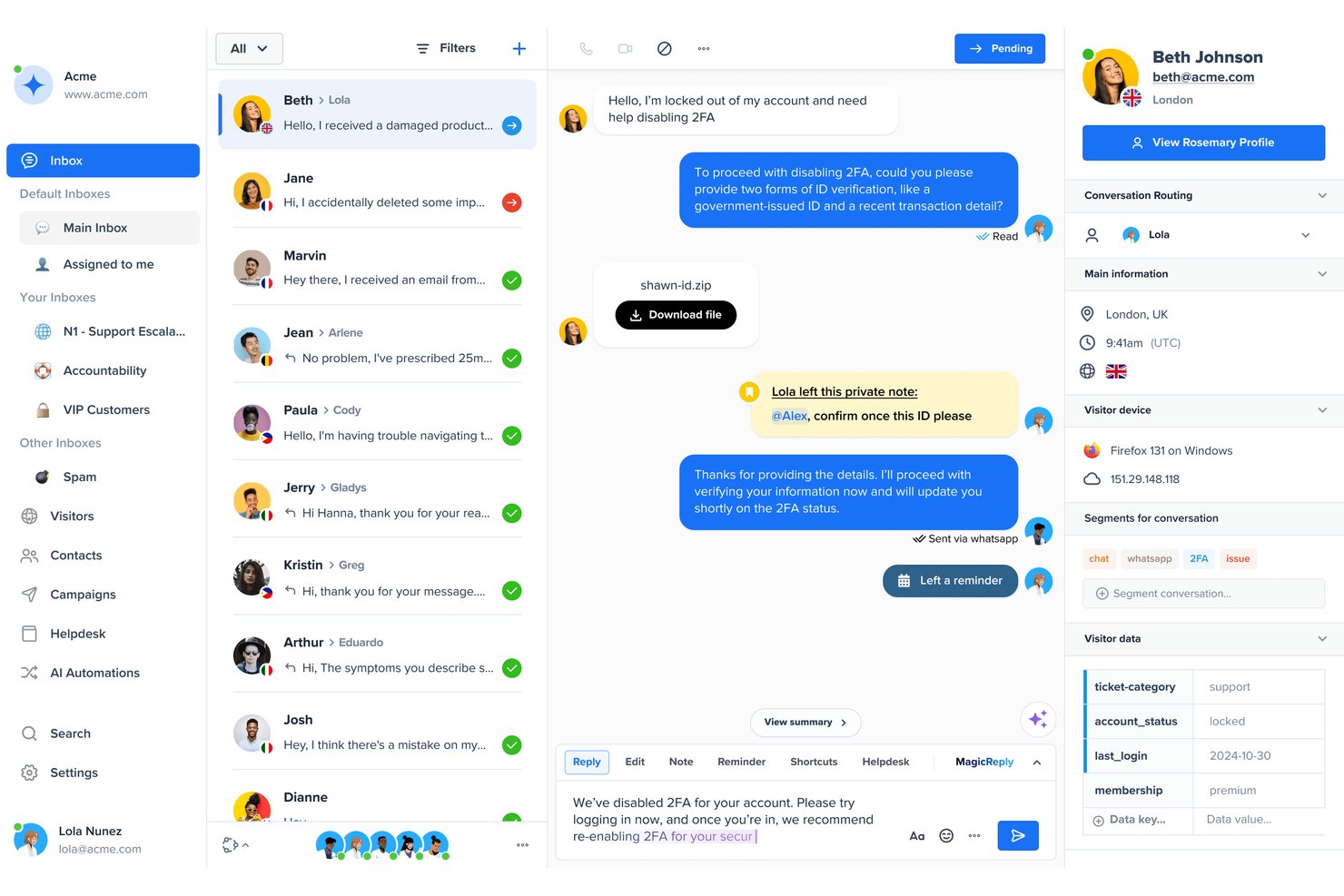 Crisp screenshot - 10 migliori alternative a Intercom nel 2026