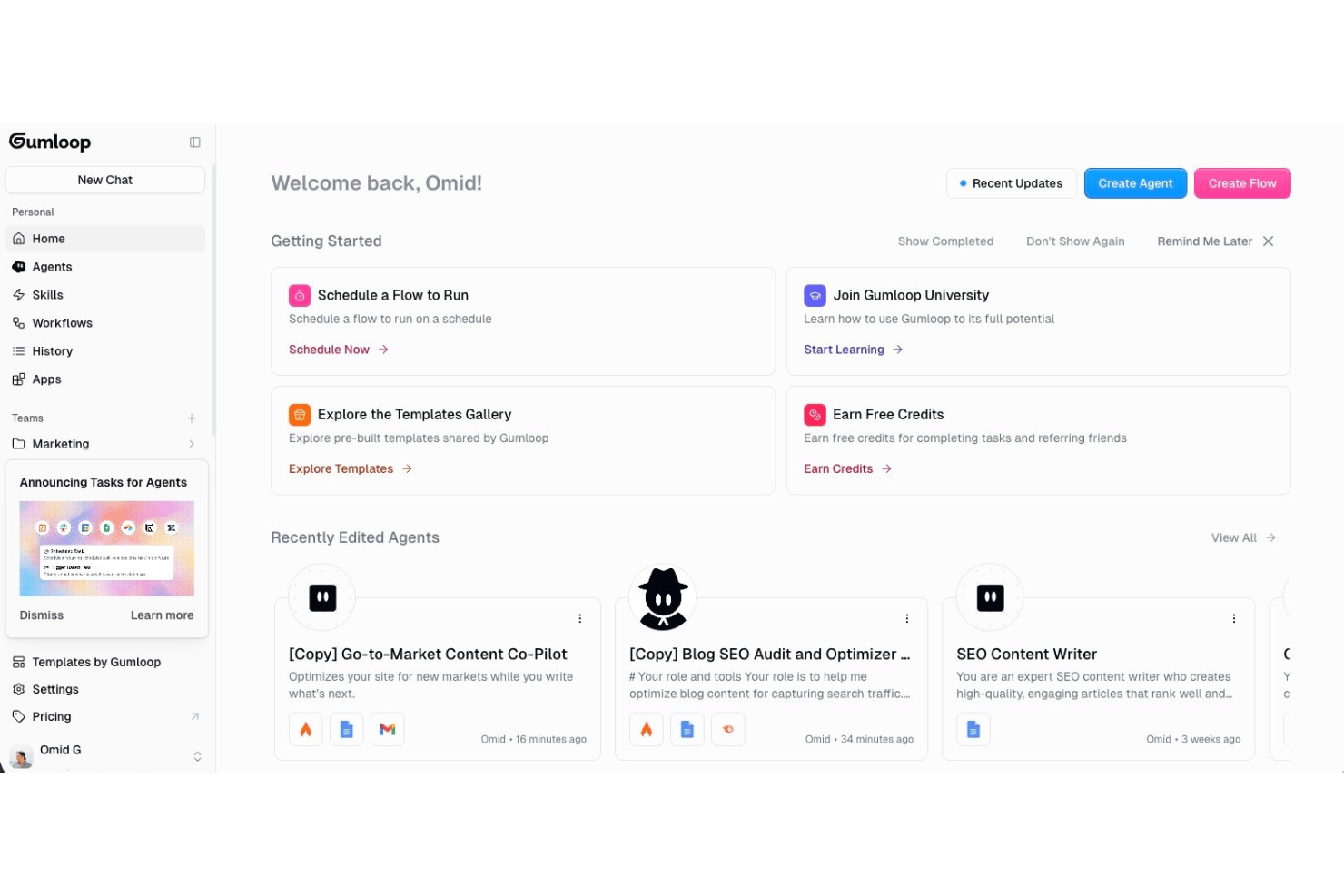 Gumloop screenshot - 10 meilleurs générateurs d’agents IA sans code en 2026