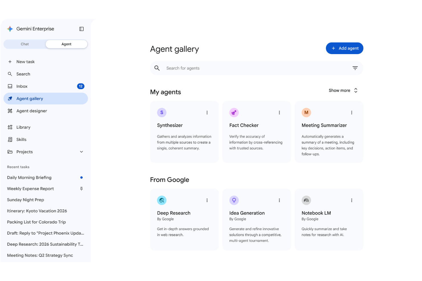 Gemini Enterprise Agent Platform screenshot - 10 meilleurs générateurs d’agents IA sans code en 2026
