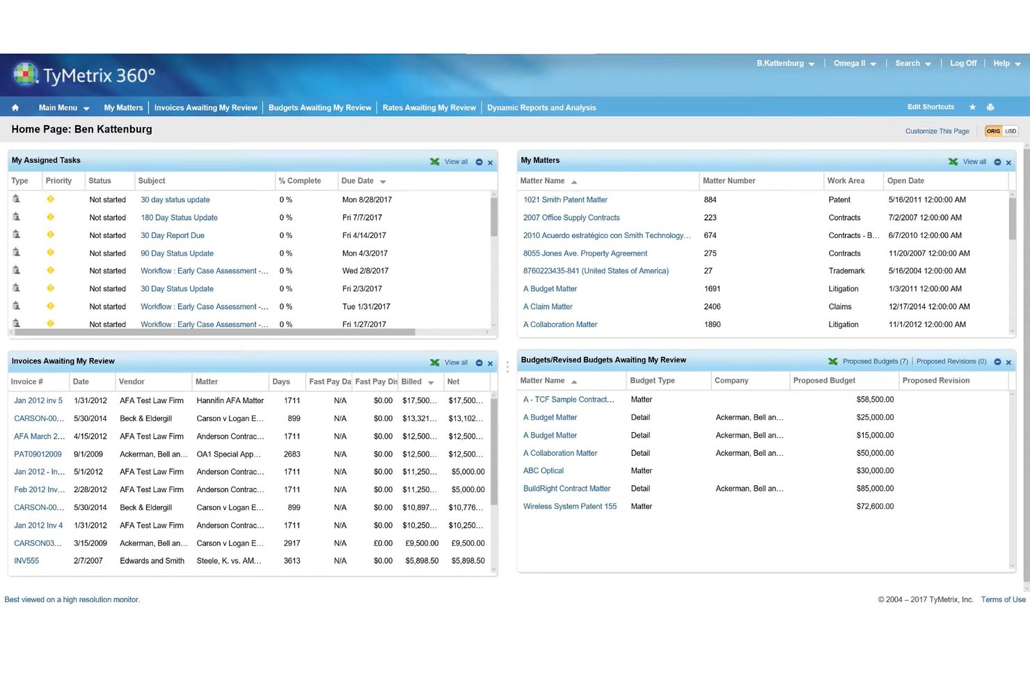 TyMetrix 360 screenshot - 10 Best Enterprise Legal Matter Management Software in 2026