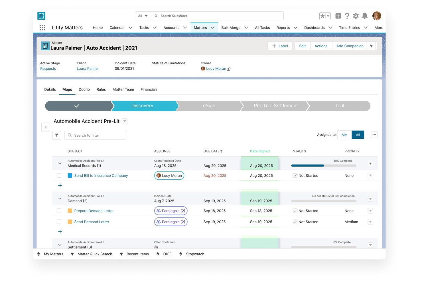 Litify screenshot - Los 10 mejores programas de seguimiento de solicitudes legales en 2026