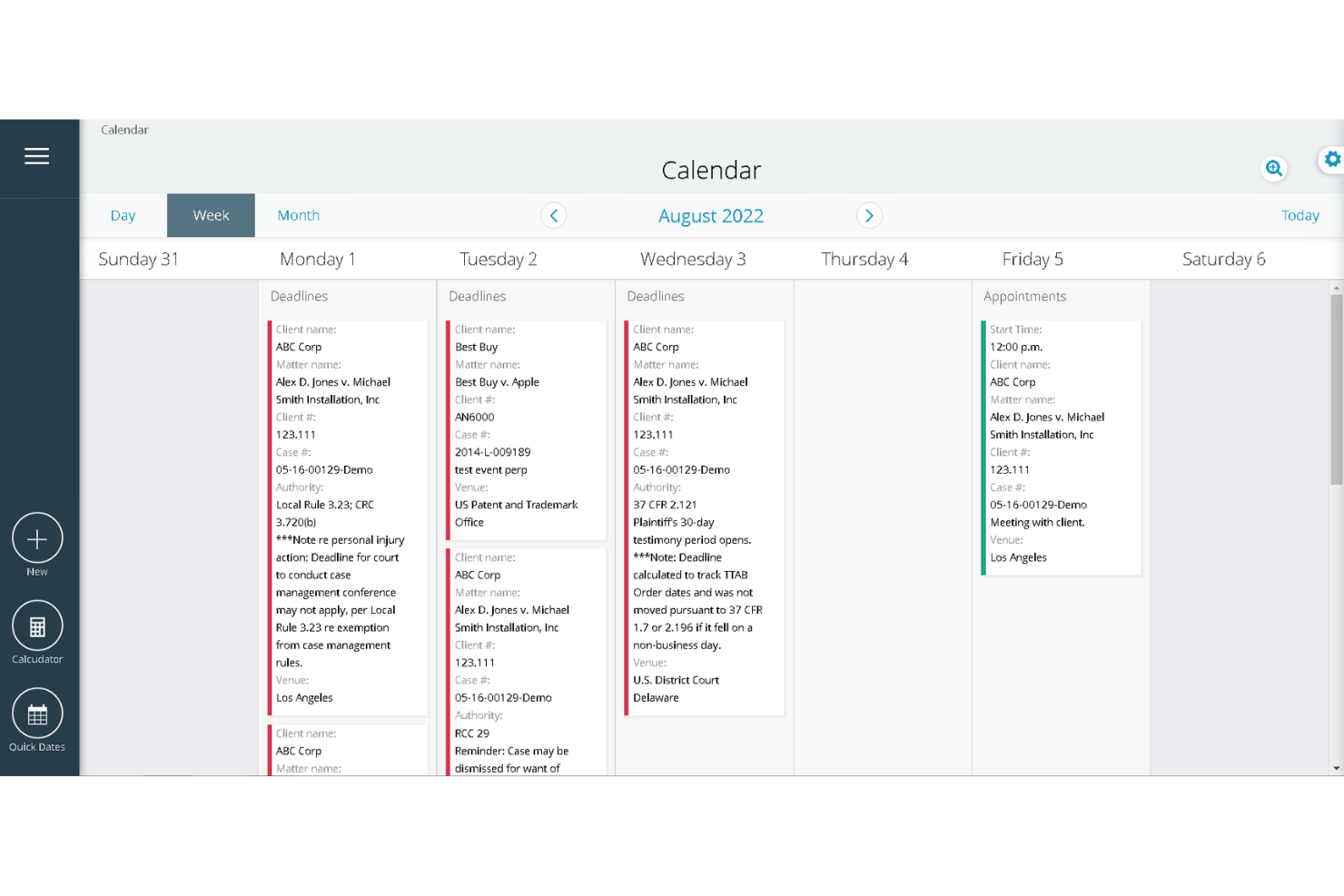 Aderant screenshot - Los 10 mejores programas de calendarios legales basados en reglas en 2026