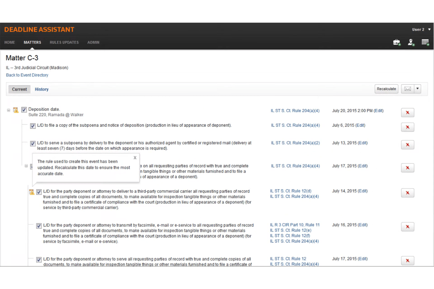 Thomson Reuters Deadline Assistant screenshot - Los 10 mejores programas de calendarios legales basados en reglas en 2026