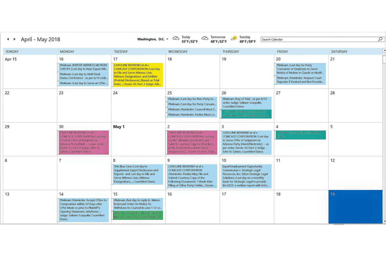CourtAlert screenshot - Los 10 mejores programas de calendarios legales basados en reglas en 2026