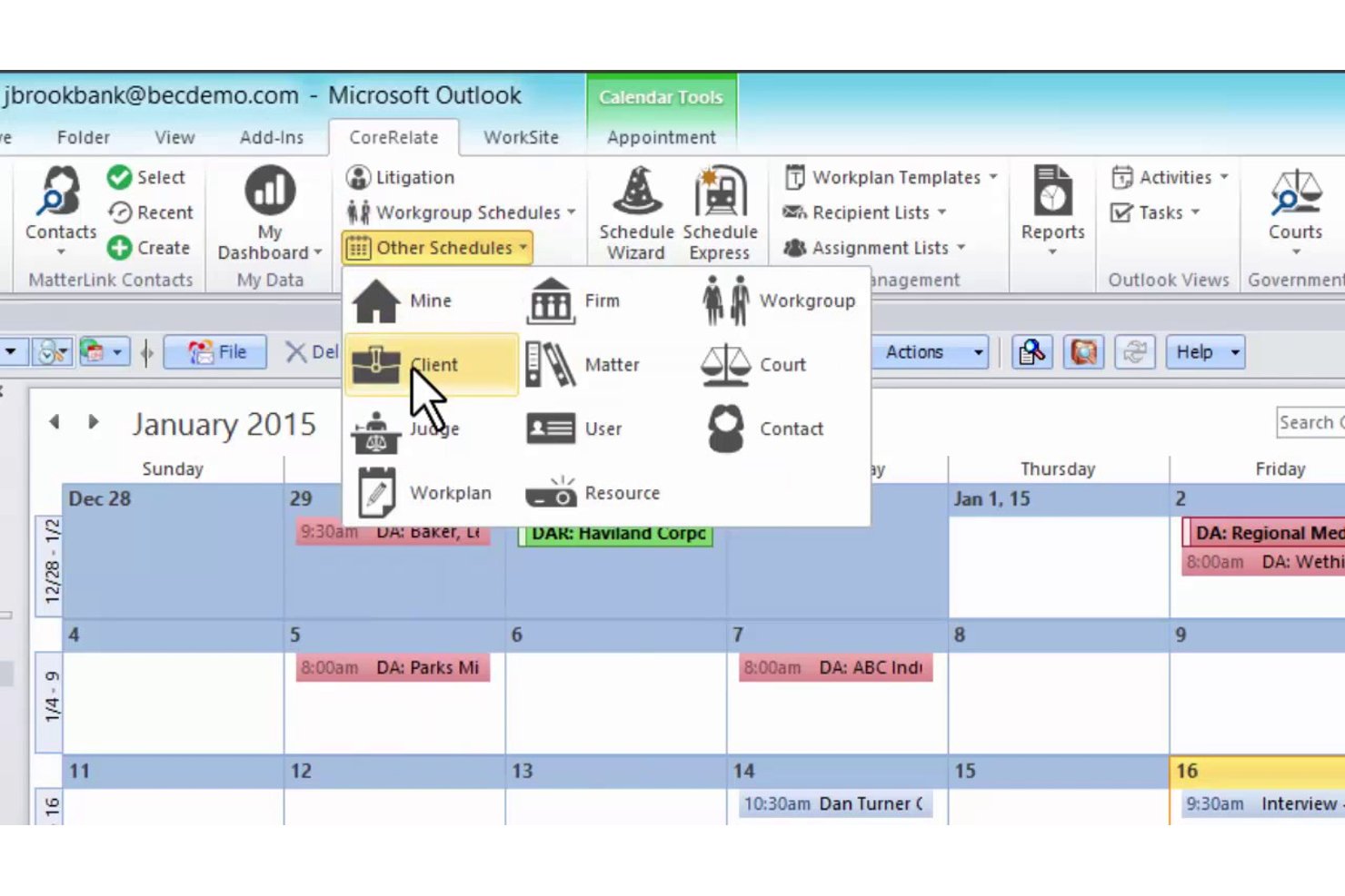 BEC CoreRelate screenshot - Los 10 mejores programas de calendarios legales basados en reglas en 2026