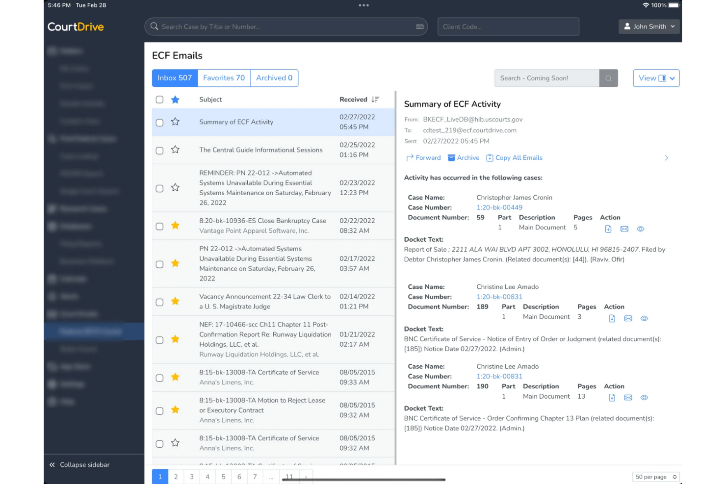 CourtDrive screenshot - Los 10 mejores programas de calendarios legales basados en reglas en 2026