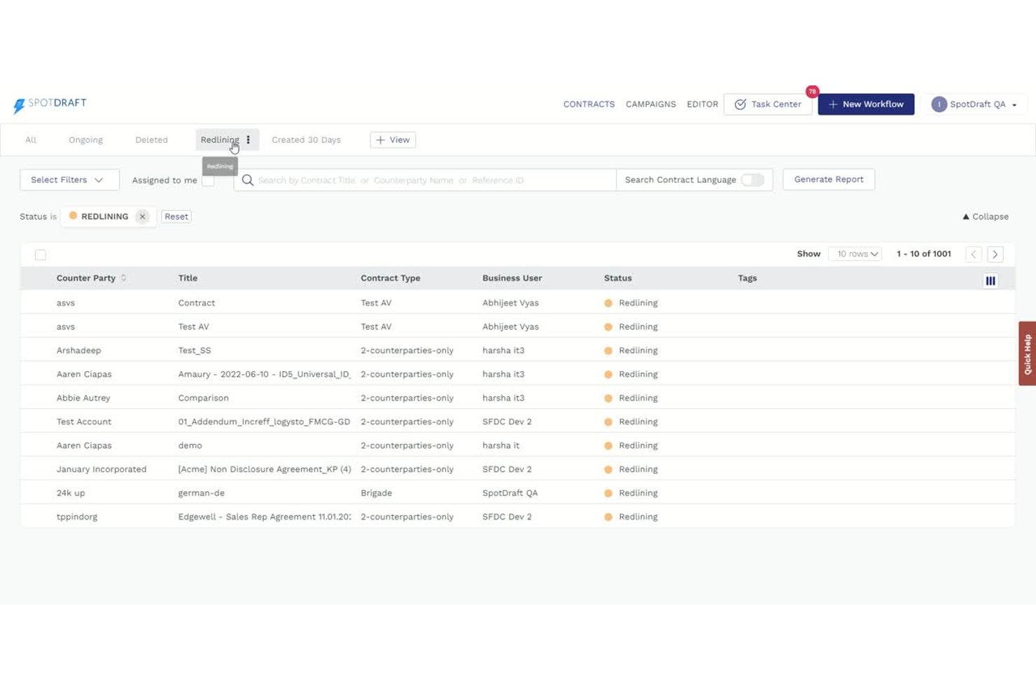 SpotDraft screenshot - Los 10 mejores programas de seguimiento de solicitudes legales en 2026