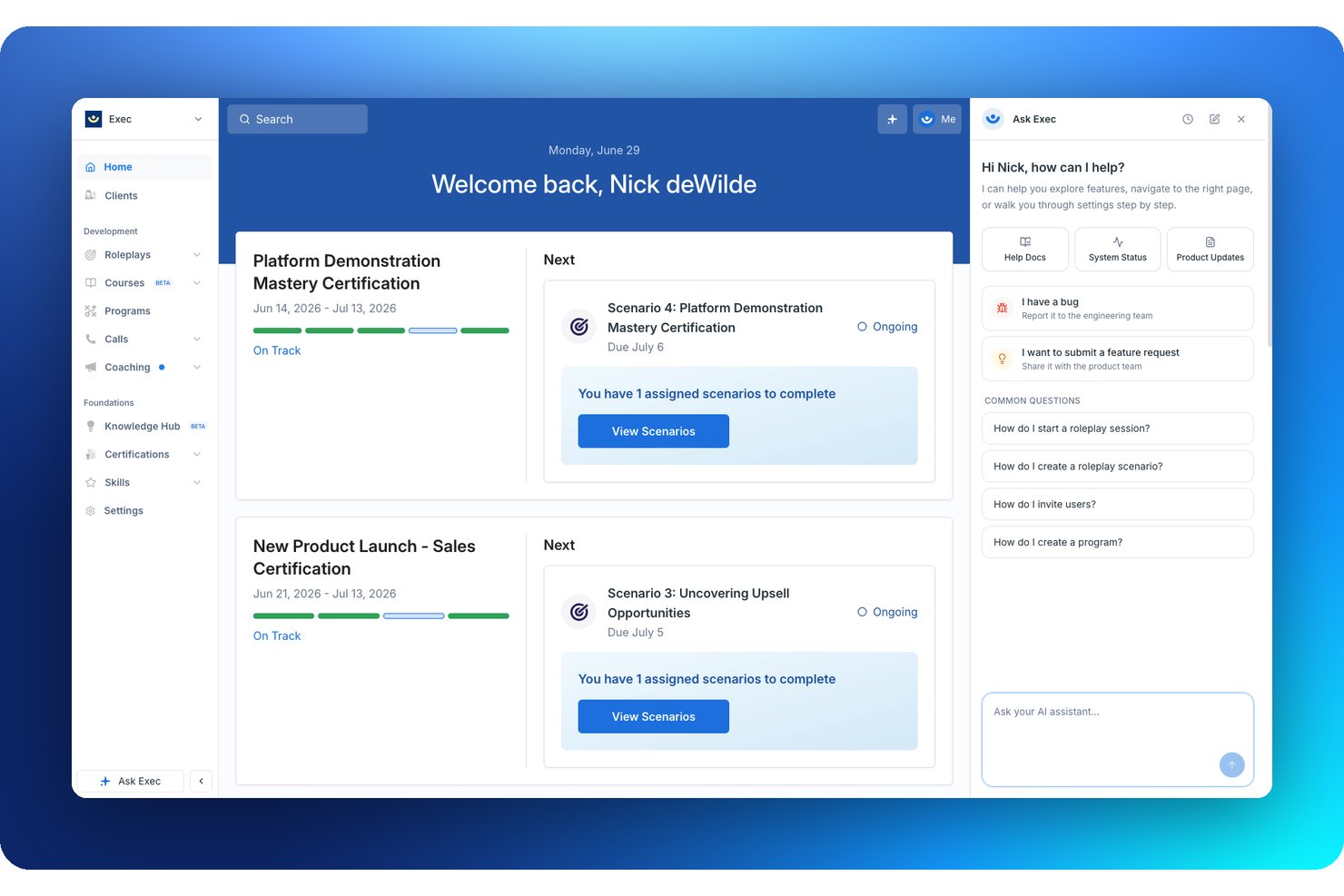 Exec screenshot - I 10 migliori coach di vendita AI nel 2026