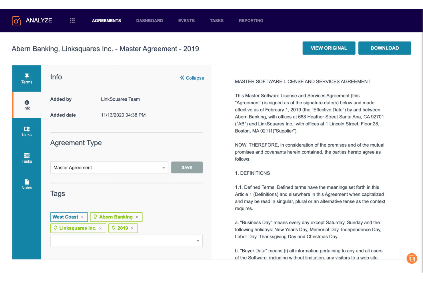 LinkSquares screenshot - Les 10 meilleurs logiciels de gestion des contrats par IA en 2026