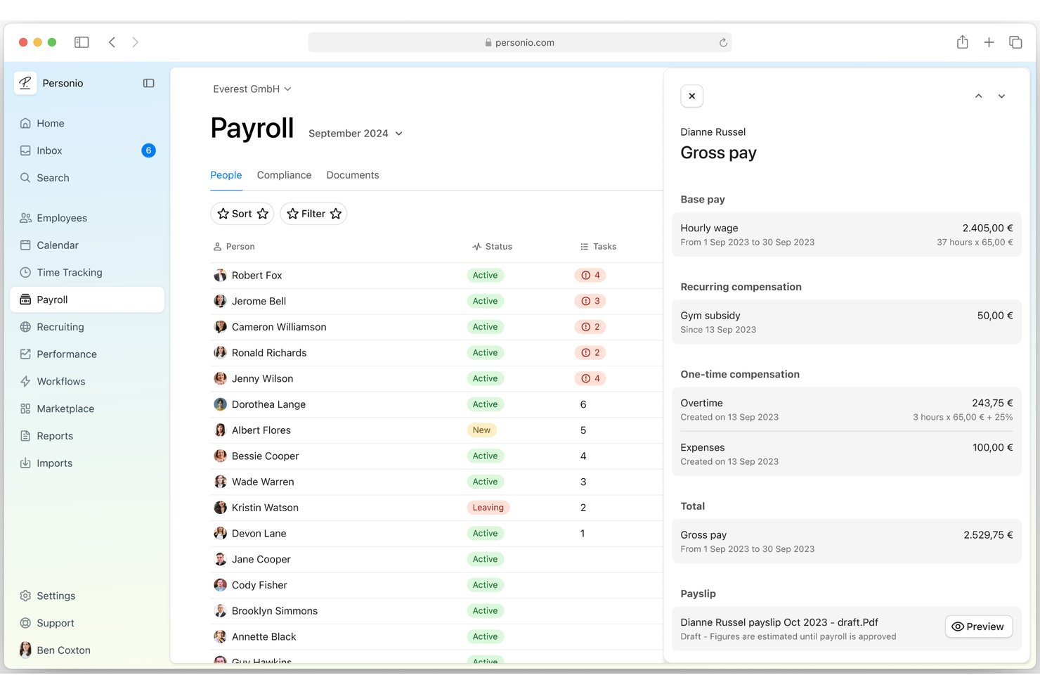 Personio Payroll screenshot - 10 meilleurs logiciels de paie en Allemagne en 2026