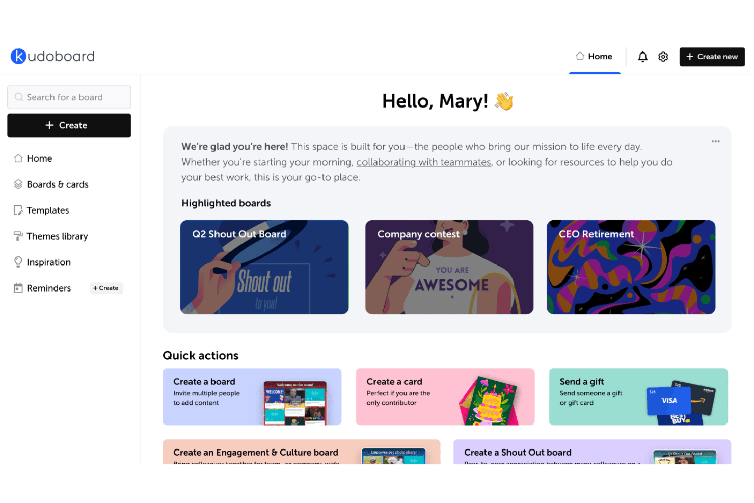 Kudoboard screenshot - 10 meilleurs logiciels gratuits de reconnaissance des employés en 2026